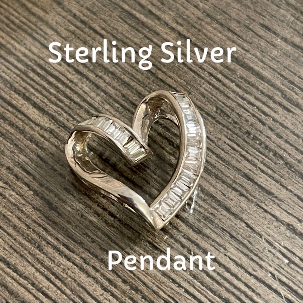 Sterling Silver Open Heart Pendant with Baguette Shaped CZ’s